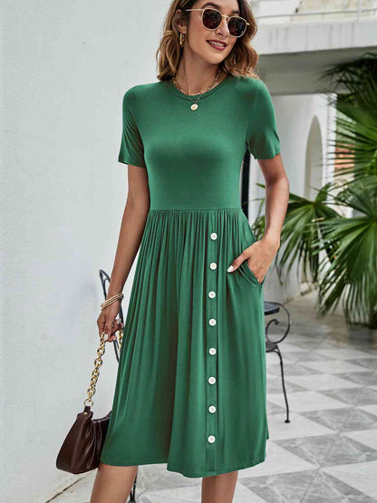 Button Detail Dress with Pockets