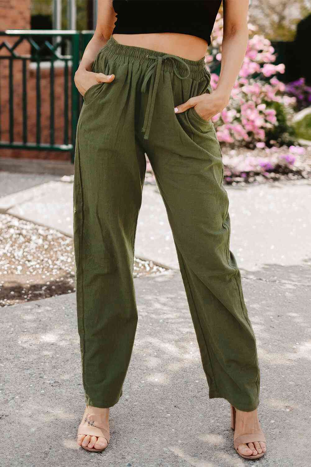Elastic Waist Pants with Pockets