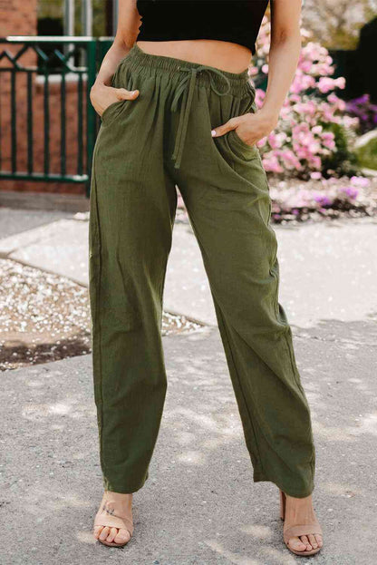 Elastic Waist Pants with Pockets