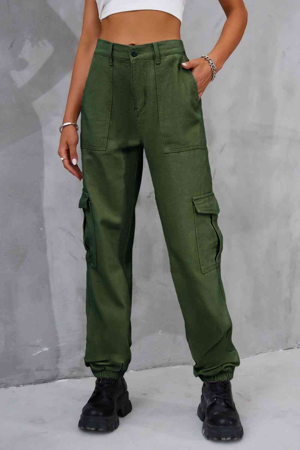 Buttoned High Waist Pants with Pockets