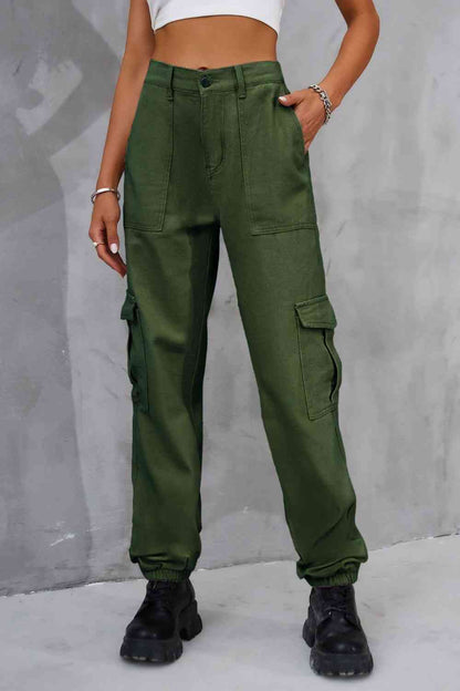 Buttoned High Waist Pants with Pockets