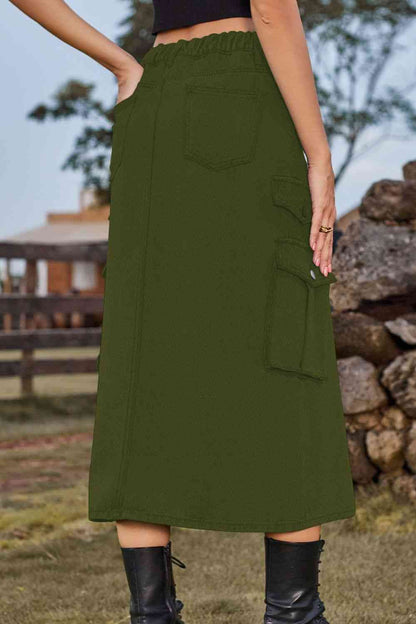 Slit Front Denim Skirt with Pockets