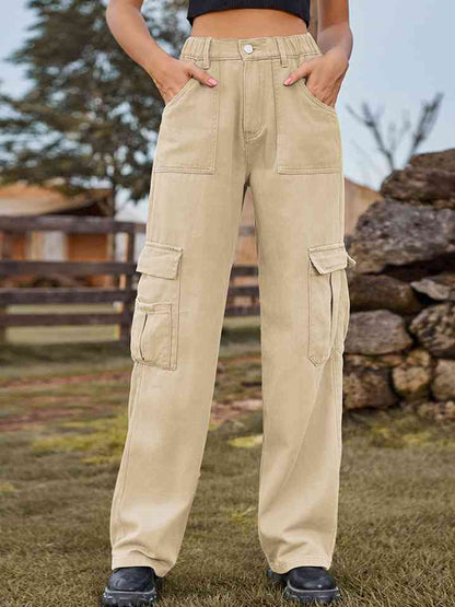 Pocketed Wide Leg Denim Pants