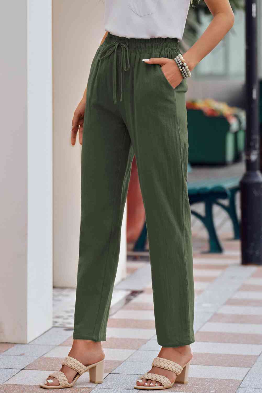Elastic Waist Pants with Pockets
