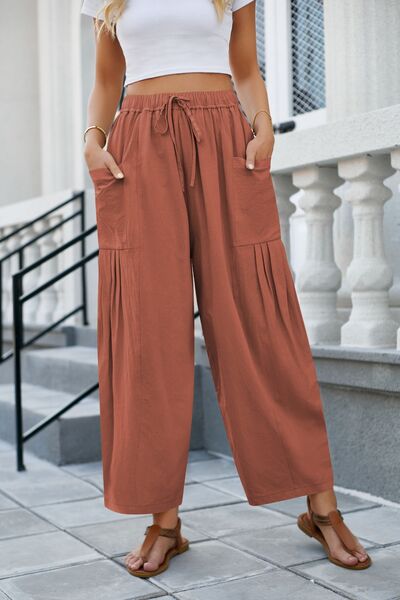 Drawstring Pocketed Wide Leg Pants