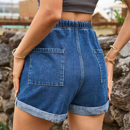 High Waist Denim Shorts with Pockets