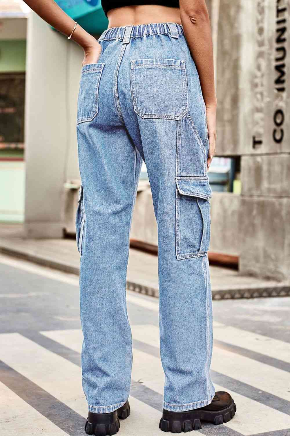 Loose Fit Denim Pants with Pockets