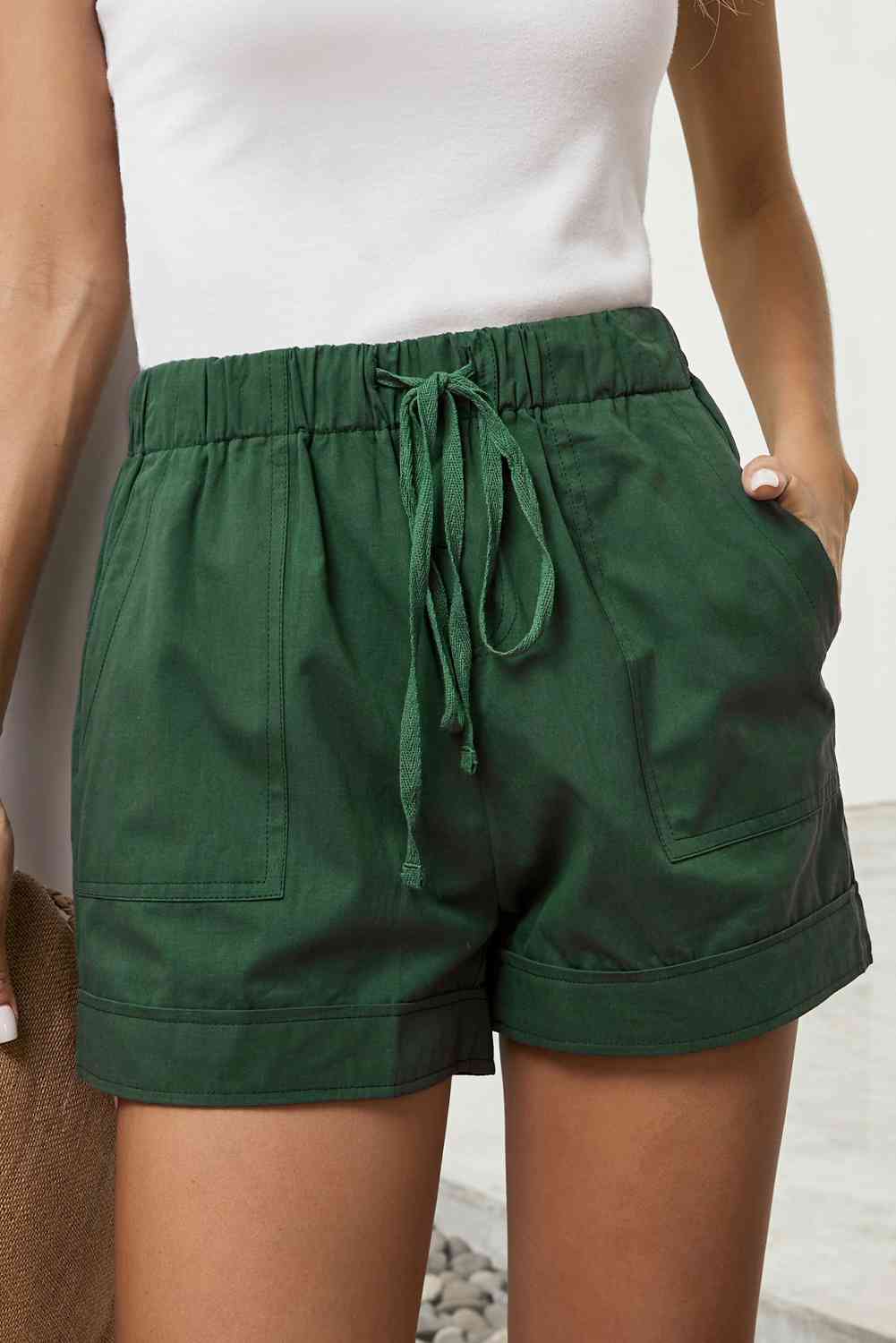 Drawstring Elastic Waist Shorts with Pockets