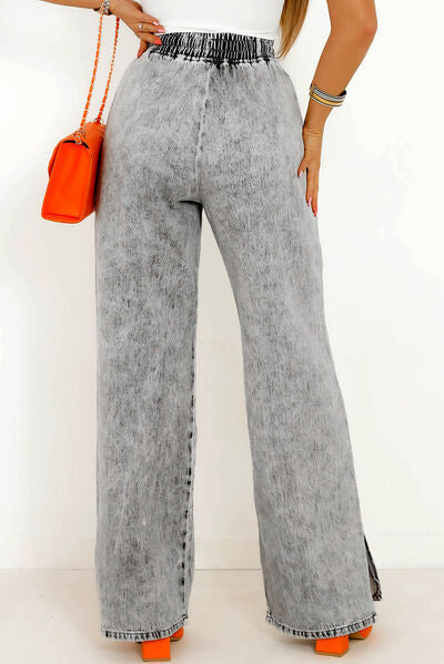 Slit Drawstring Denim Pants with Pockets