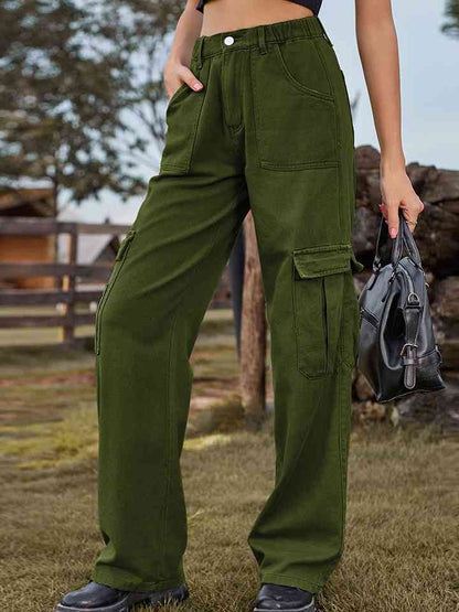 Pocketed Wide Leg Denim Pants