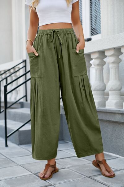 Drawstring Pocketed Wide Leg Pants