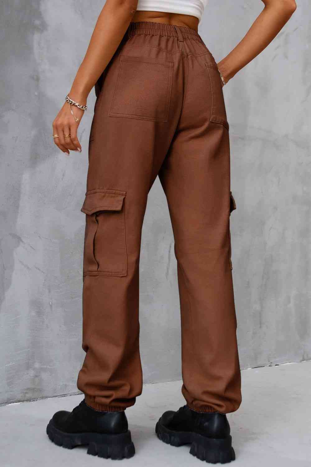Buttoned High Waist Pants with Pockets