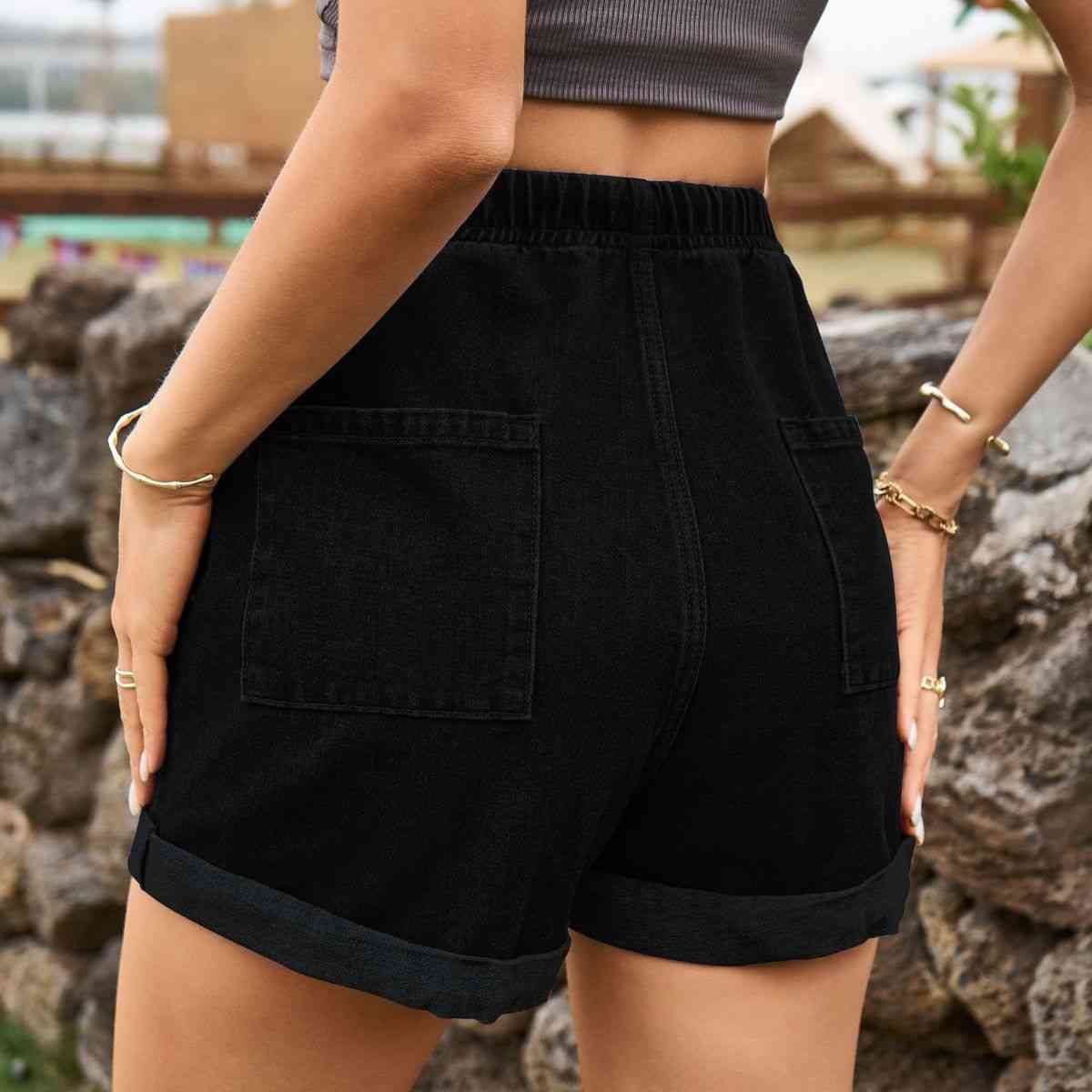 High Waist Denim Shorts with Pockets