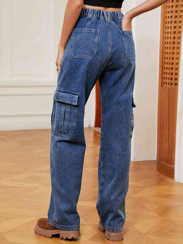 Pocketed Wide Leg Denim Pants
