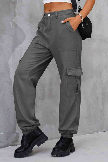 Buttoned High Waist Pants with Pockets