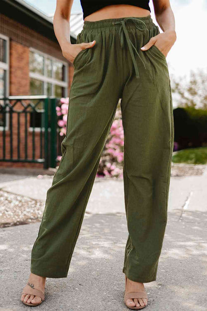 Elastic Waist Pants with Pockets