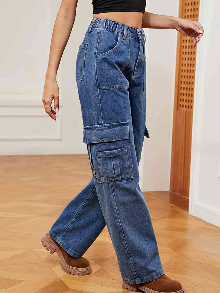 Pocketed Wide Leg Denim Pants