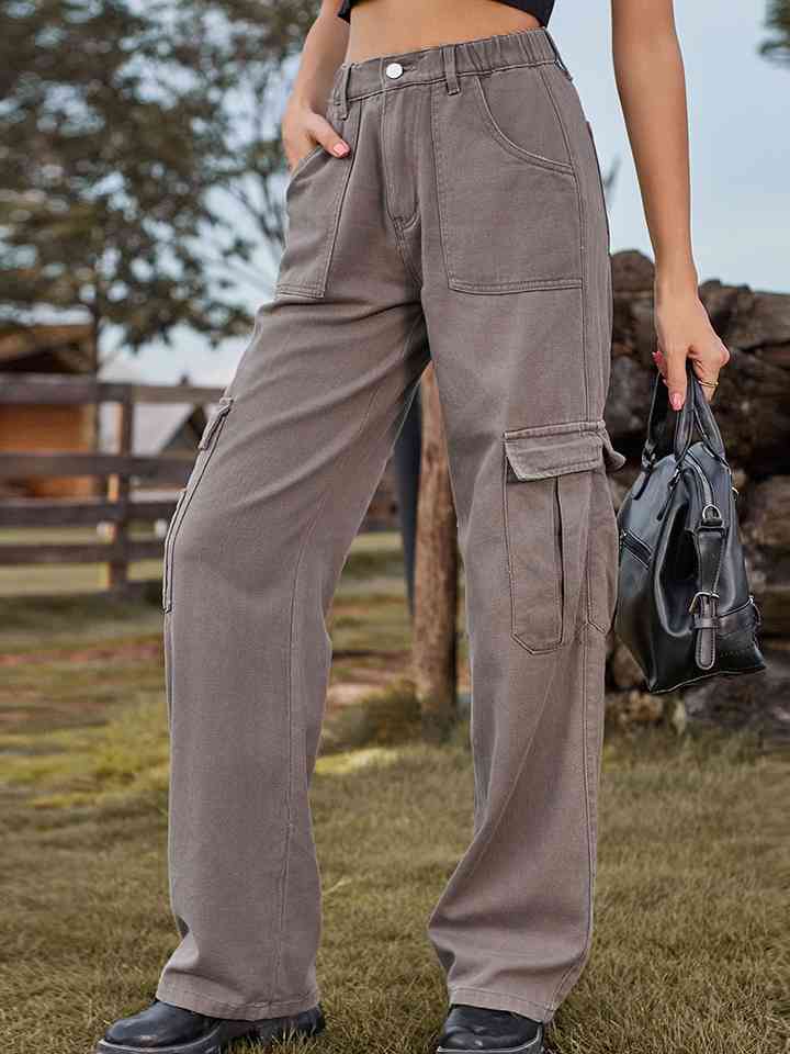 Pocketed Wide Leg Denim Pants