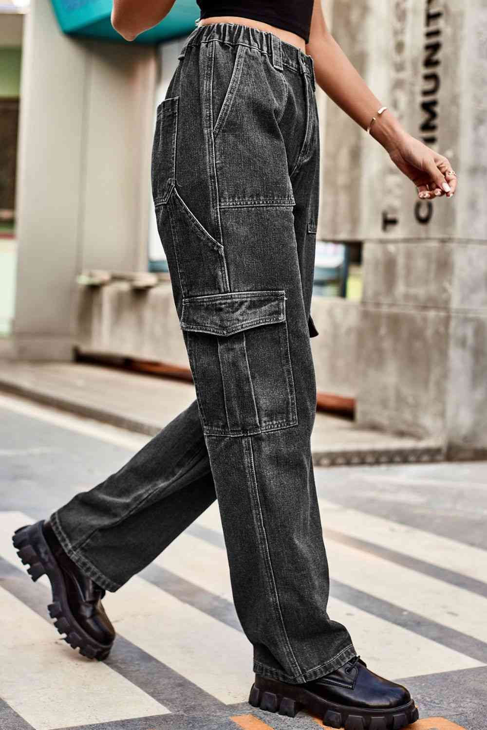 Loose Fit Denim Pants with Pockets