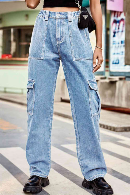 Loose Fit Denim Pants with Pockets