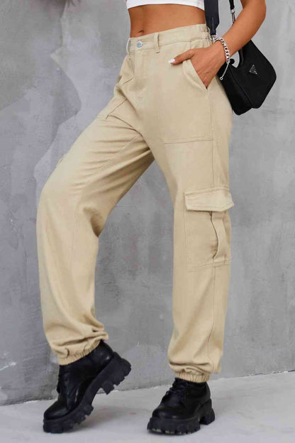 Buttoned High Waist Pants with Pockets