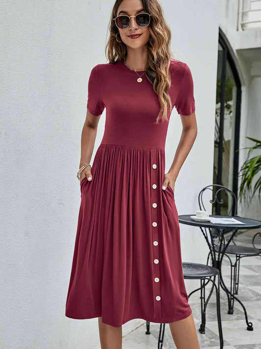 Button Detail Dress with Pockets
