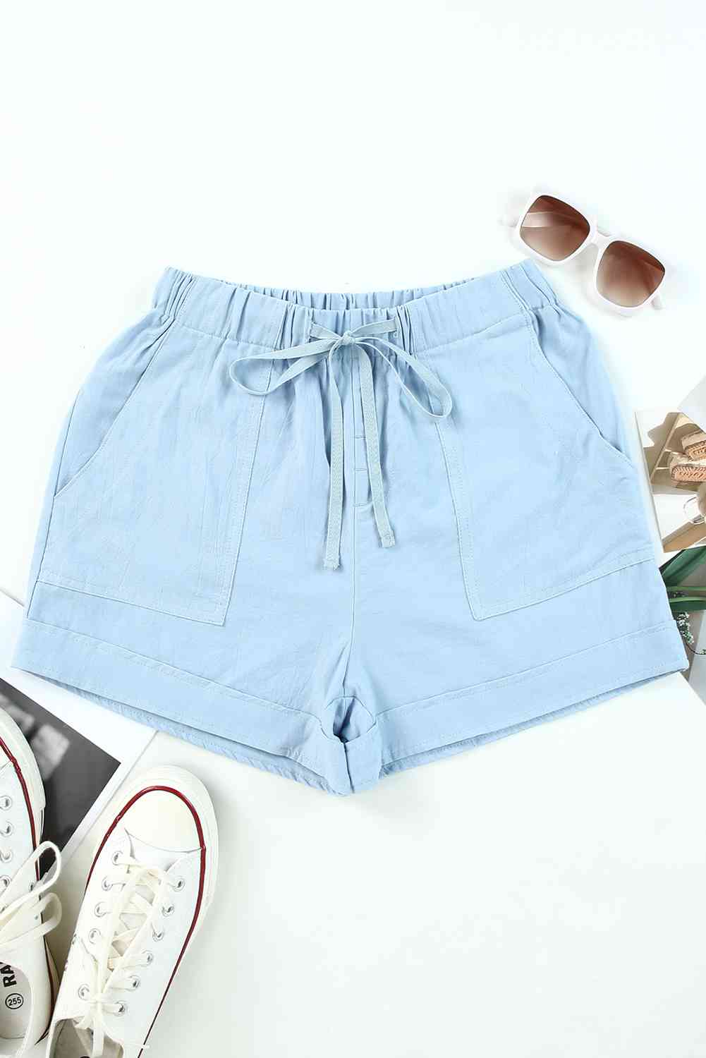 Drawstring Elastic Waist Shorts with Pockets