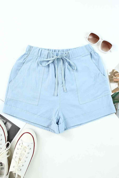 Drawstring Elastic Waist Shorts with Pockets