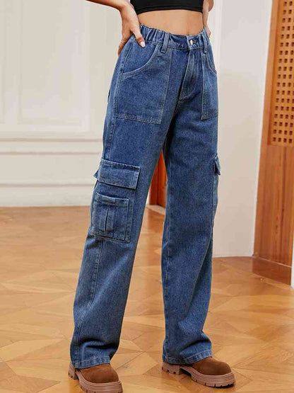 Pocketed Wide Leg Denim Pants