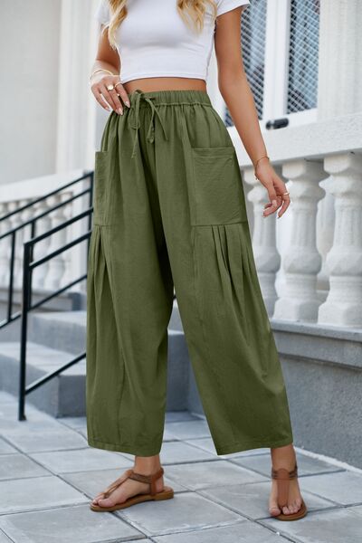 Drawstring Pocketed Wide Leg Pants
