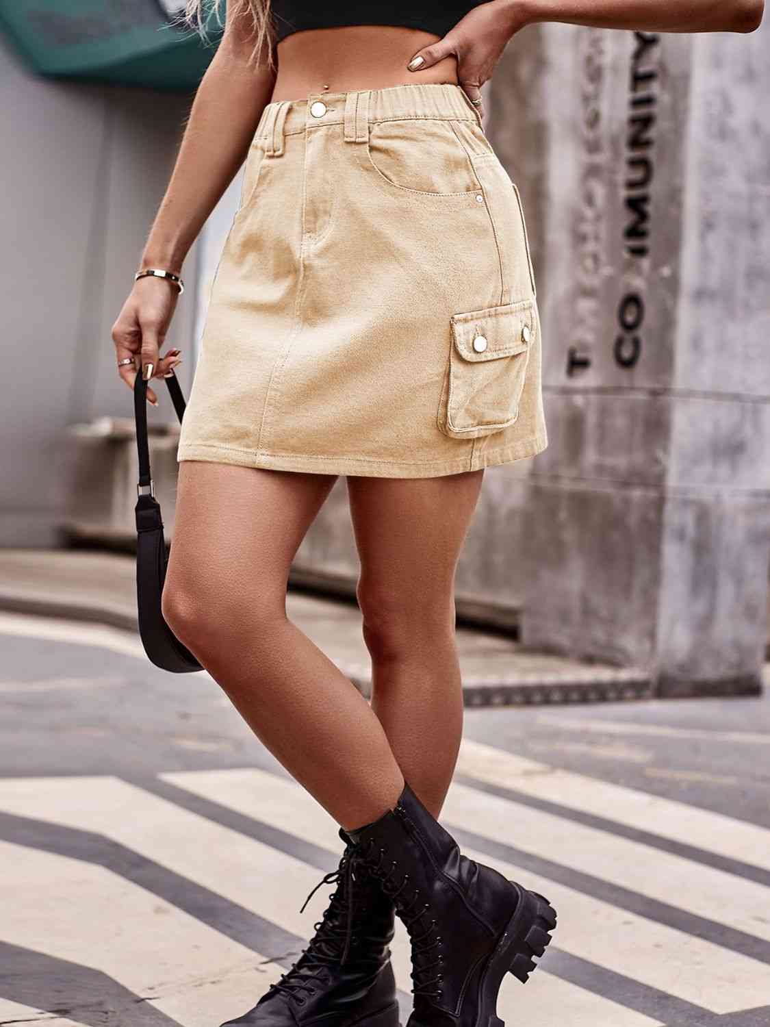 Denim Skirt with Pockets
