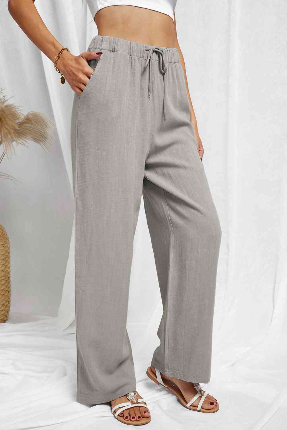 Elastic Waist Pants with Pockets