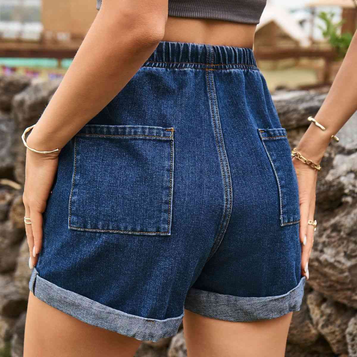 High Waist Denim Shorts with Pockets