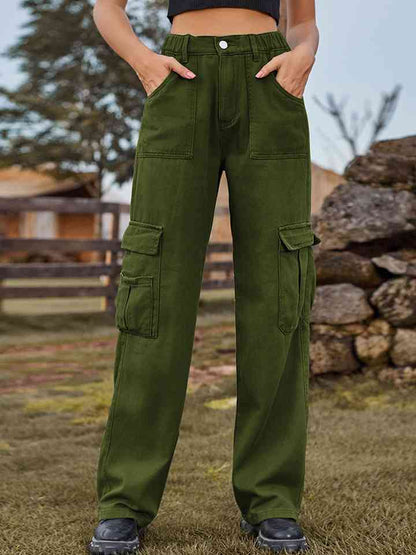 Pocketed Wide Leg Denim Pants