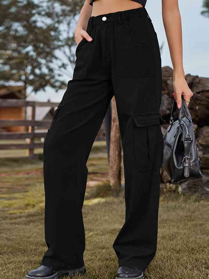 Pocketed Wide Leg Denim Pants