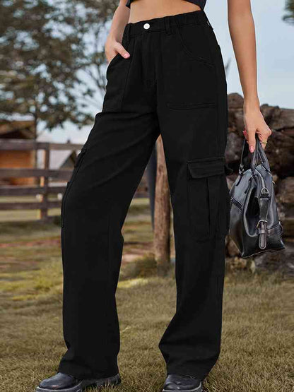 Pocketed Wide Leg Denim Pants