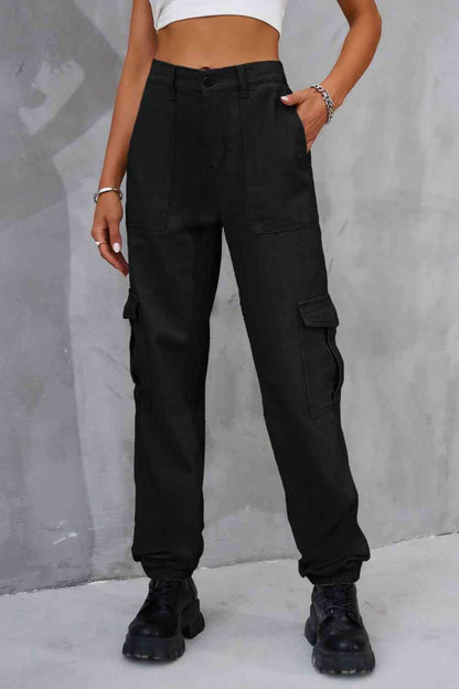 Buttoned High Waist Pants with Pockets