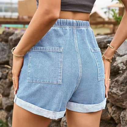 High Waist Denim Shorts with Pockets