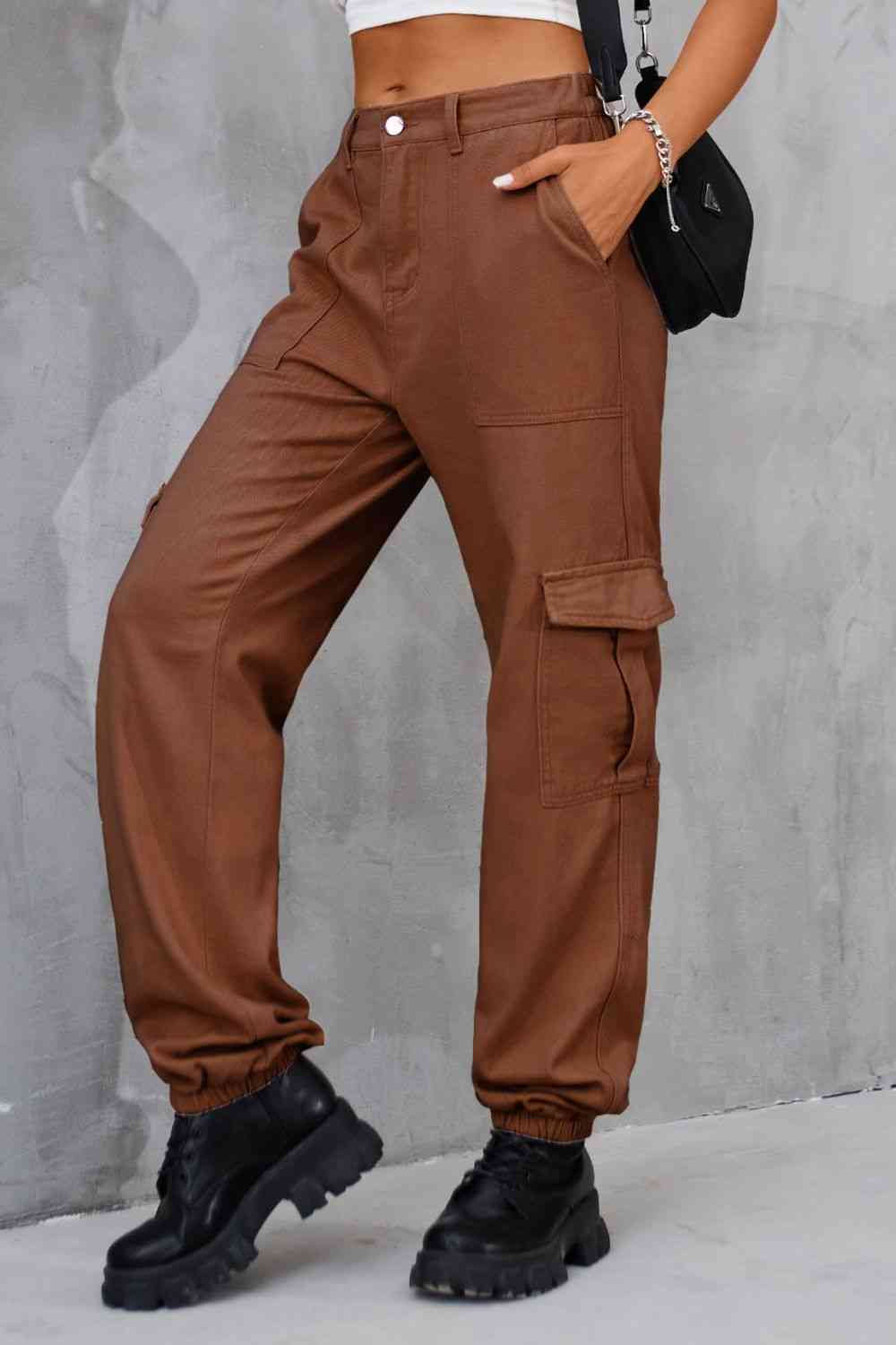 Buttoned High Waist Pants with Pockets