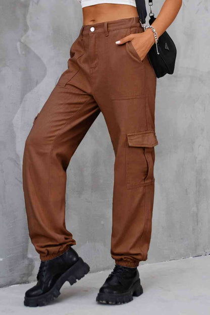 Buttoned High Waist Pants with Pockets