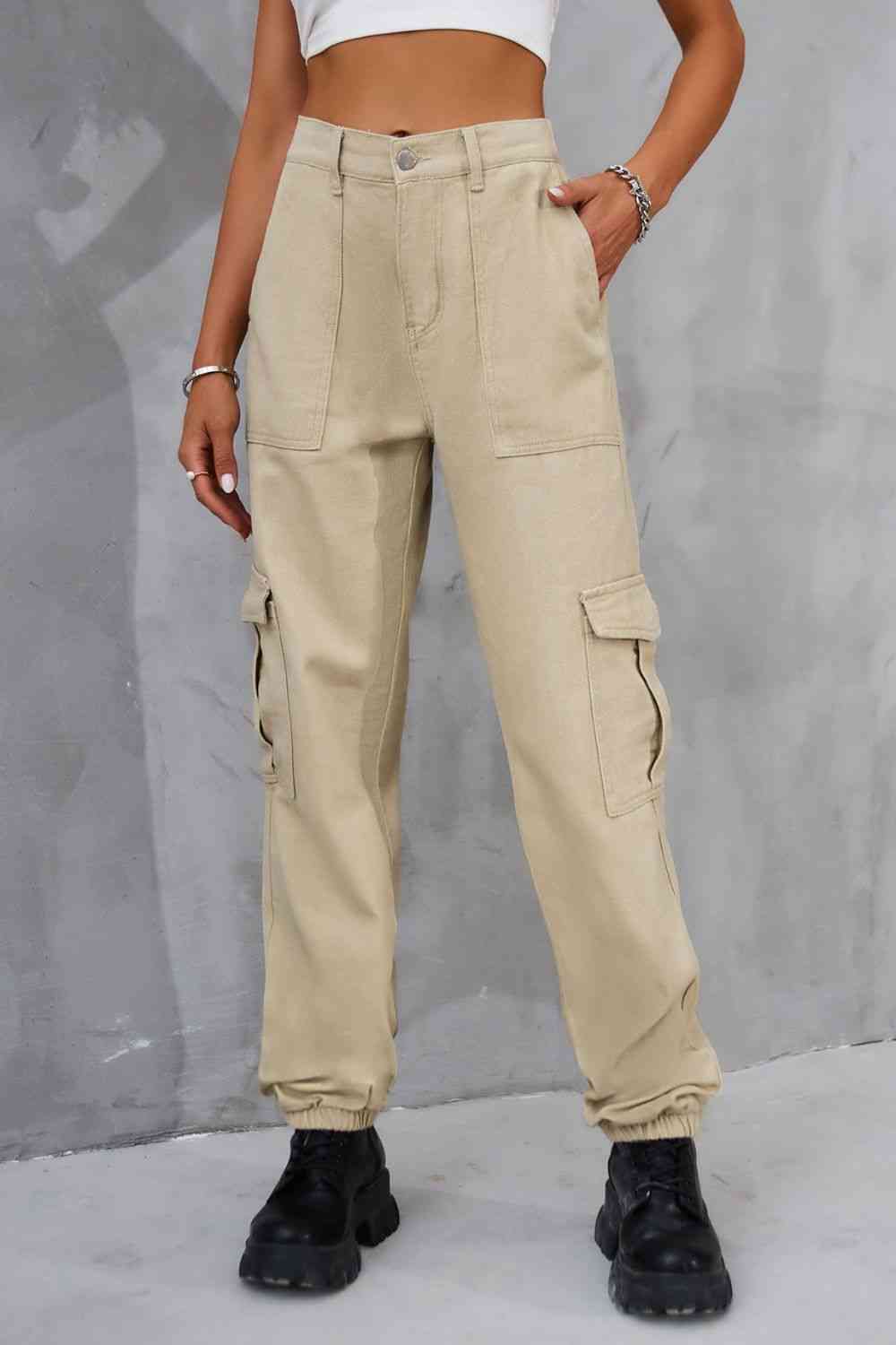Buttoned High Waist Pants with Pockets